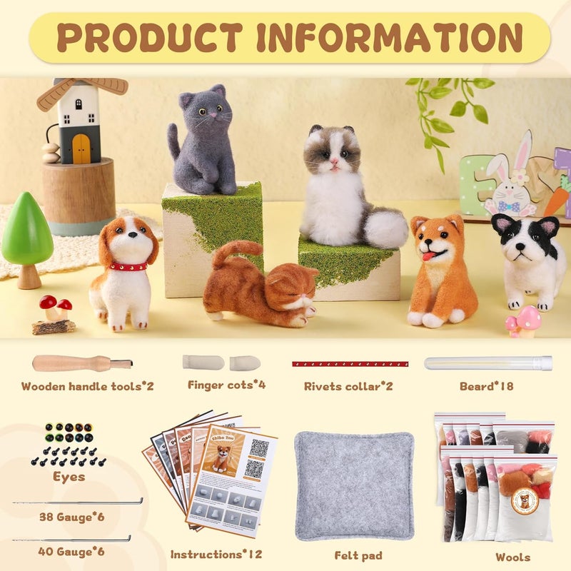 Mayboos 12 Pcs Needle Felting Kit, Animal Needle Felting Beginner Kits Wool Felt Needle Felting Tools with Instruction for DIY Craft Animal Home Decoration - Image 2